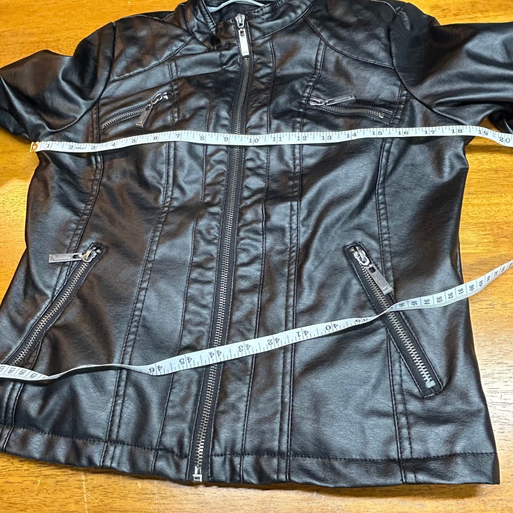 J2 Womens Small Black Faux Leather Faux Fur Lined Moto Biker Jacket READ - Picture 12 of 14